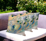 Set of Three 16" X 16" Yellow Orange Bird Blown Seam Floral Indoor Outdoor Throw Pillow