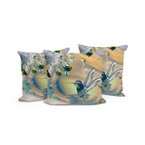 Set of Three 16" X 16" Yellow Orange Bird Blown Seam Floral Indoor Outdoor Throw Pillow