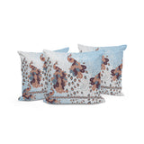 Set of Three 16" X 16" Blue and Brown Peacock Blown Seam Animal Print Indoor Outdoor Throw Pillow