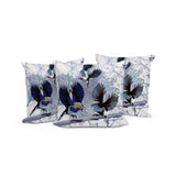 Set of Three 16" X 16" Black and White Bird Blown Seam Eclectic Indoor Outdoor Throw Pillow