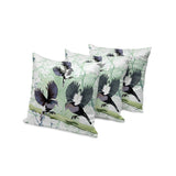 Set of Three 16" X 16" Green and White Bird Blown Seam Eclectic Indoor Outdoor Throw Pillow