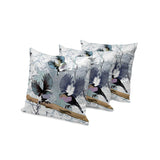 Set of Three 16" X 16" Black Gray and White Bird Blown Seam Eclectic Indoor Outdoor Throw Pillow