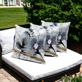 Set of Three 16" X 16" Black Gray and White Bird Blown Seam Eclectic Indoor Outdoor Throw Pillow