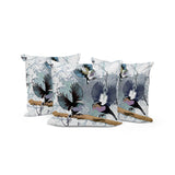 Set of Three 16" X 16" Black Gray and White Bird Blown Seam Eclectic Indoor Outdoor Throw Pillow