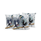 Set of Three 16" X 16" Black Gray and White Bird Blown Seam Eclectic Indoor Outdoor Throw Pillow