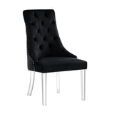 Set of Two Tufted Black and Clear Upholstered Velvet Dining Side Chairs