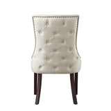 Set of Two Tufted Navy Blue and Espresso Upholstered Velvet Dining Side Chairs