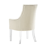 Set of Two Tufted Navy Blue and Clear Upholstered Velvet Dining Arm Chairs