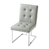 Set of Two Tufted Light Gray and Clear Upholstered Linen Dining Arm Chairs