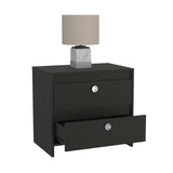 22" Black Two Drawer Faux Wood Nightstand