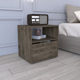 22" Gray One Drawer Faux Wood Nightstand