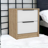 19" White Two Drawer Faux Wood Nightstand