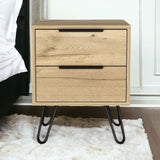 22" Oak Two Drawer Faux Wood Nightstand