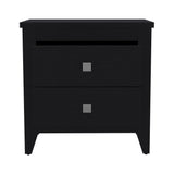 24" Black Two Drawer Faux Wood Nightstand