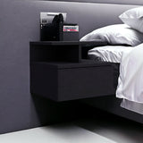 12" Black One Drawer Faux Wood Floating Nightstand