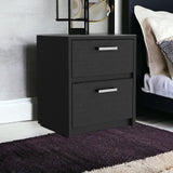 19" Black Two Drawer Faux Wood Nightstand