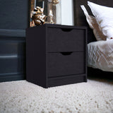 19" Black Two Drawer Faux Wood Nightstand