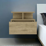 12" Beige One Drawer Faux Wood Floating Nightstand