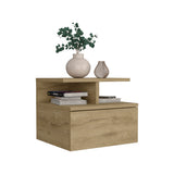 12" Beige One Drawer Faux Wood Floating Nightstand