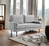 69" Gray Velvet and Dark Brown Sofa and Toss Pillows