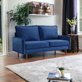 69" Blue Velvet and Dark Brown Sofa