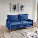 69" Blue Velvet and Dark Brown Sofa