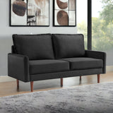 69" Black Velvet and Dark Brown Sofa