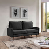 69" Black Velvet and Dark Brown Sofa