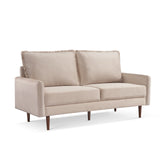 69" Beige Velvet and Dark Brown Sofa