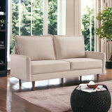 69" Beige Velvet and Dark Brown Sofa