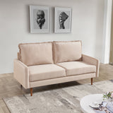 69" Beige Velvet and Dark Brown Sofa