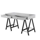 47" Light Gray and Black Writing Desk With Two Drawers