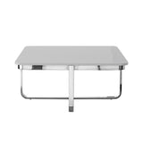 35" Light Gray And Silver Metallic Stainless Steel Square Coffee Table