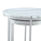 Set of Two 22" Gold and White Marble Round Nested Tables