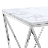 Set of Two 22" Silver and White Marble Nested Tables