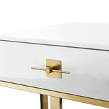 24" Silver Metallic and Navy Blue End Table with Drawer