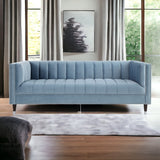 85" Slate Blue Velvet and Espresso Sofa