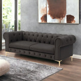 87" Brown Faux Leather and Gold Chesterfield Sofa