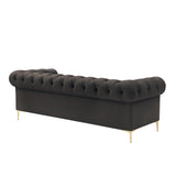 87" Brown Faux Leather and Gold Chesterfield Sofa