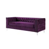 84" Purple And Silver Velvet Sofa