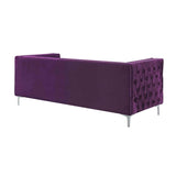 84" Purple And Silver Velvet Sofa