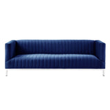 85" Navy Blue Velvet and Silver Sofa