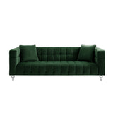 88" Hunter Green Velvet and Clear Sofa and Toss Pillows