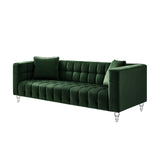 88" Hunter Green Velvet and Clear Sofa and Toss Pillows