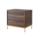 24" Gold and Wood Brown Veneer End Table with Three Drawers