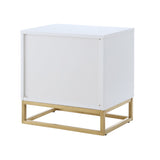 24" Gold and Wood Brown Veneer End Table with Three Drawers