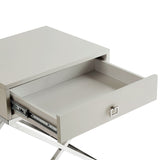 24" Clear and White End Table with Drawer and shelf