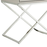 25" Silver Metallic and Light Gray End Table with Drawer