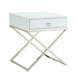 25" Silver and White End Table with Drawer
