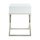 25" Silver and White End Table with Drawer